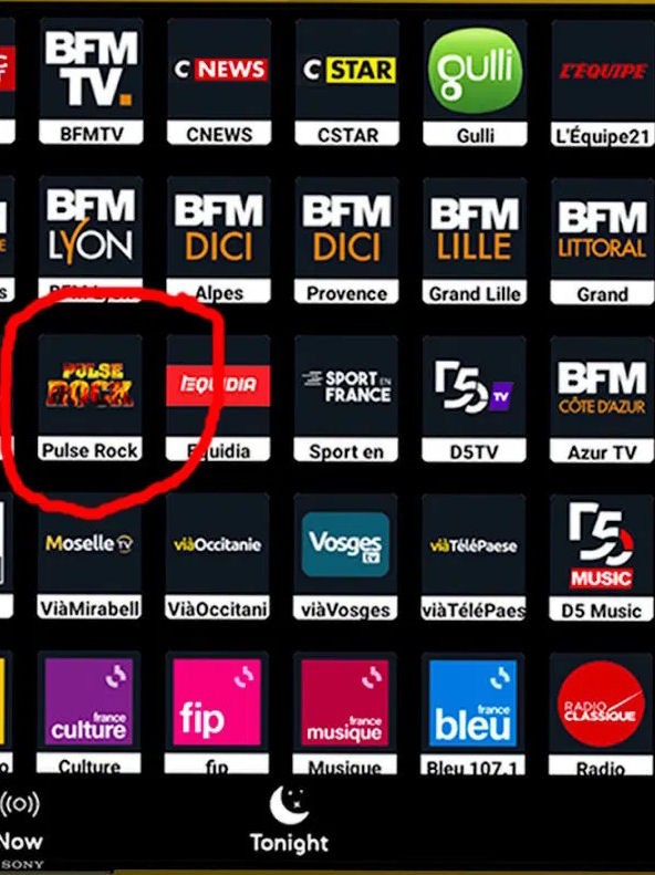 Pulse Rock TV listed in the TNT Flash TV smartphone application